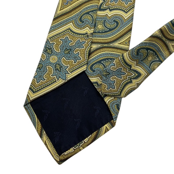 TRUSSARDI Blue/Yellow/Beige Paisley Silk LUXURY Tie ITALY - Picture 4 of 4